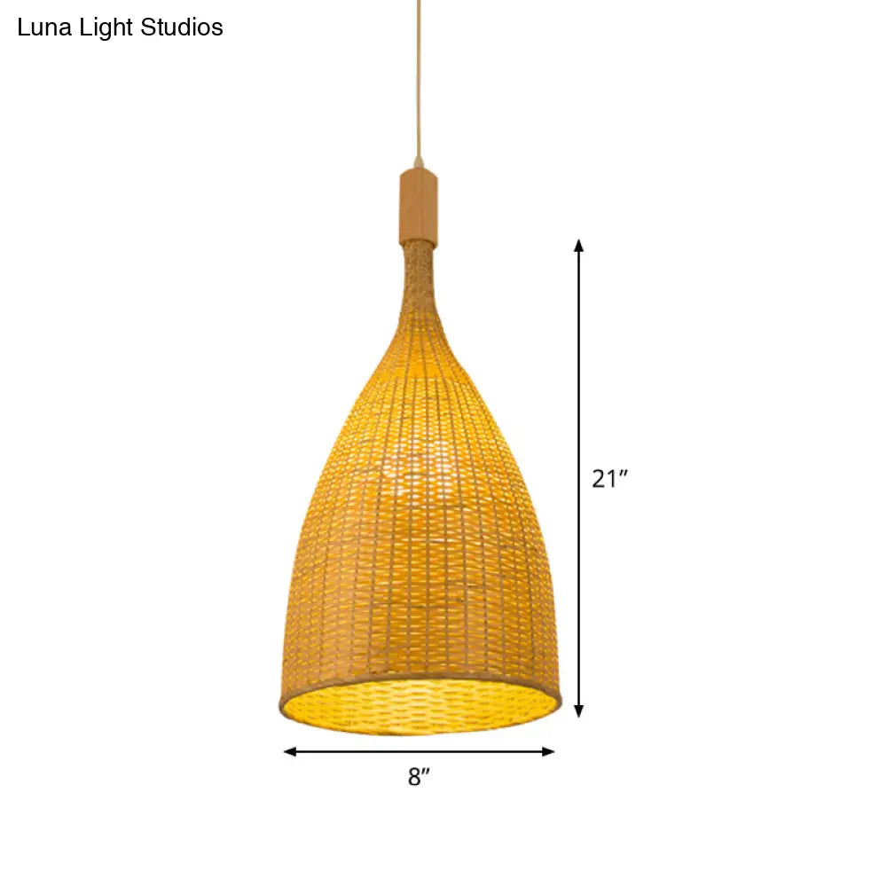 Asia Beige Pendant Light: Single Restaurant Suspension Lamp With Bamboo Funnel Shade