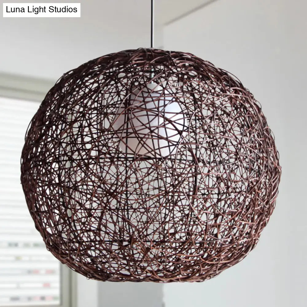 Asia Rattan Sphere Pendant Lamp: Coffee Hanging Light For Living Room