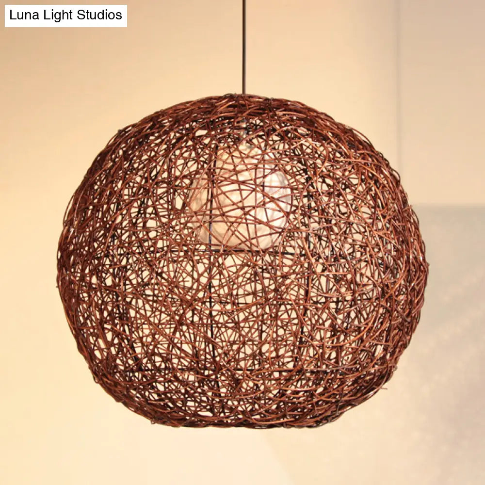 Asia Rattan Sphere Pendant Lamp: Coffee Hanging Light For Living Room