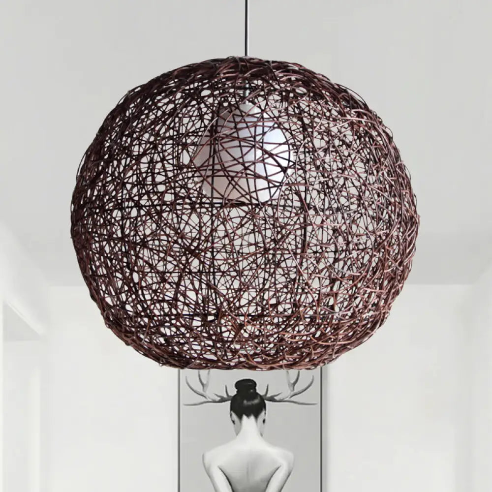 Asia Rattan Sphere Pendant Lamp: Coffee Hanging Light For Living Room