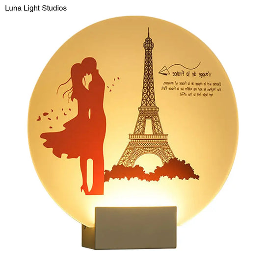 Asia Style Led Acrylic Wall Mural Lamp: Romantic Couple Lighting For Wedding Room - White Circular