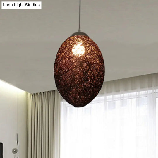 Asia Style Rattan Woven Pendant Lighting - 1 Head Ceiling Lamp In Brown/Coffee