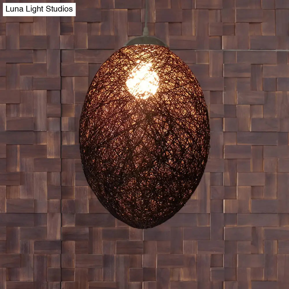 Asia Style Rattan Woven Pendant Lighting - 1 Head Ceiling Lamp In Brown/Coffee