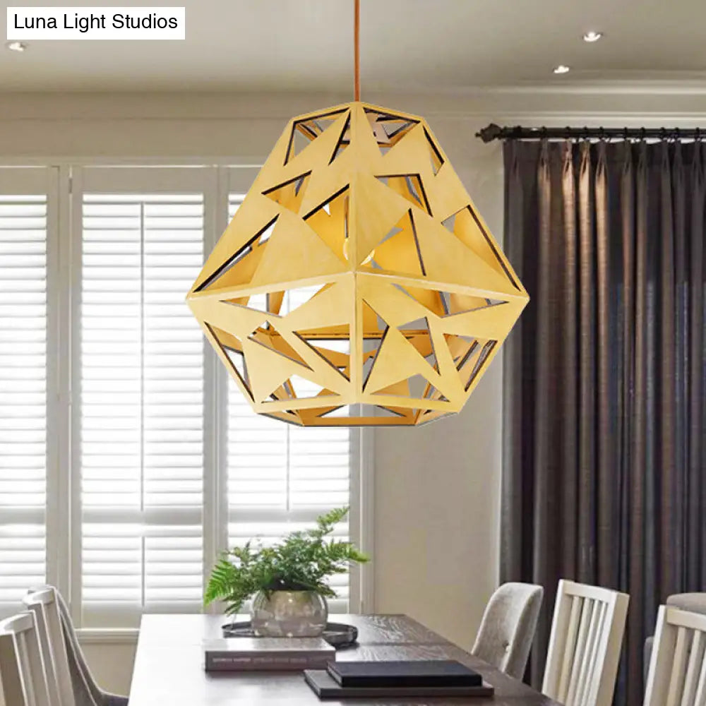 Asia Wood Triangle Cutout Hanging Light Fixture With 1 Bulb - Beige