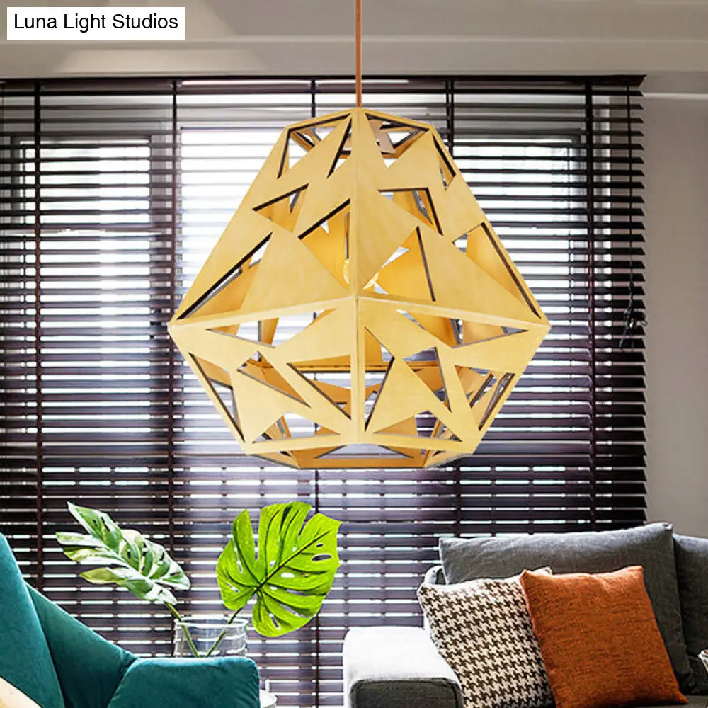 Asia Wood Triangle Cutout Hanging Light Fixture With 1 Bulb - Beige