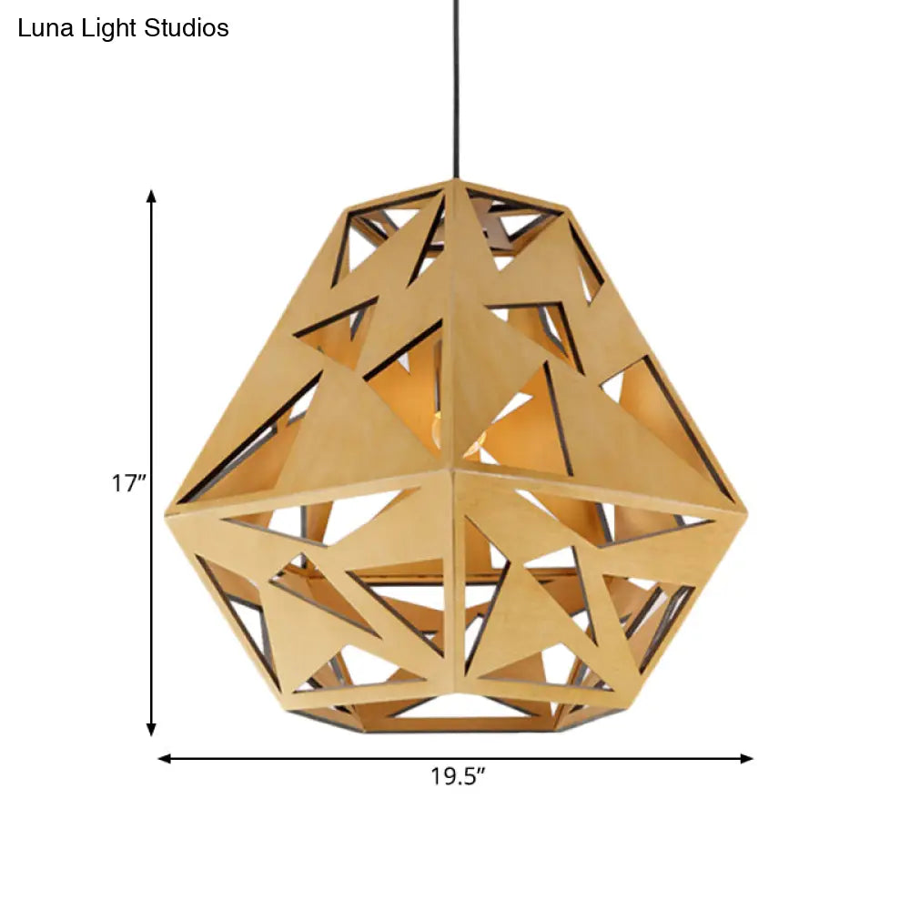 Asia Wood Triangle Cutout Ceiling Lamp In Beige - Hanging Light Fixture With 1 Bulb For Dining Room