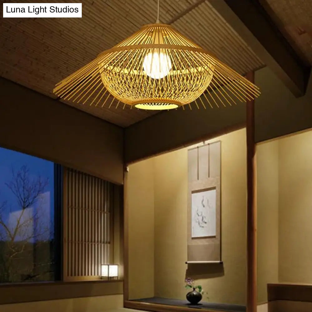 Asia Yellow Tearoom Ceiling Lamp: Pendant Lighting Fixture With Bamboo Shade