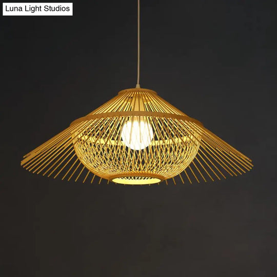 Asia Yellow Tearoom Ceiling Lamp: Pendant Lighting Fixture With Bamboo Shade