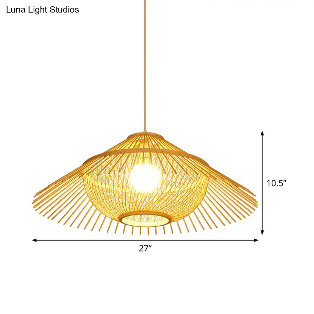 Asia Yellow Tearoom Ceiling Lamp: Pendant Lighting Fixture With Bamboo Shade