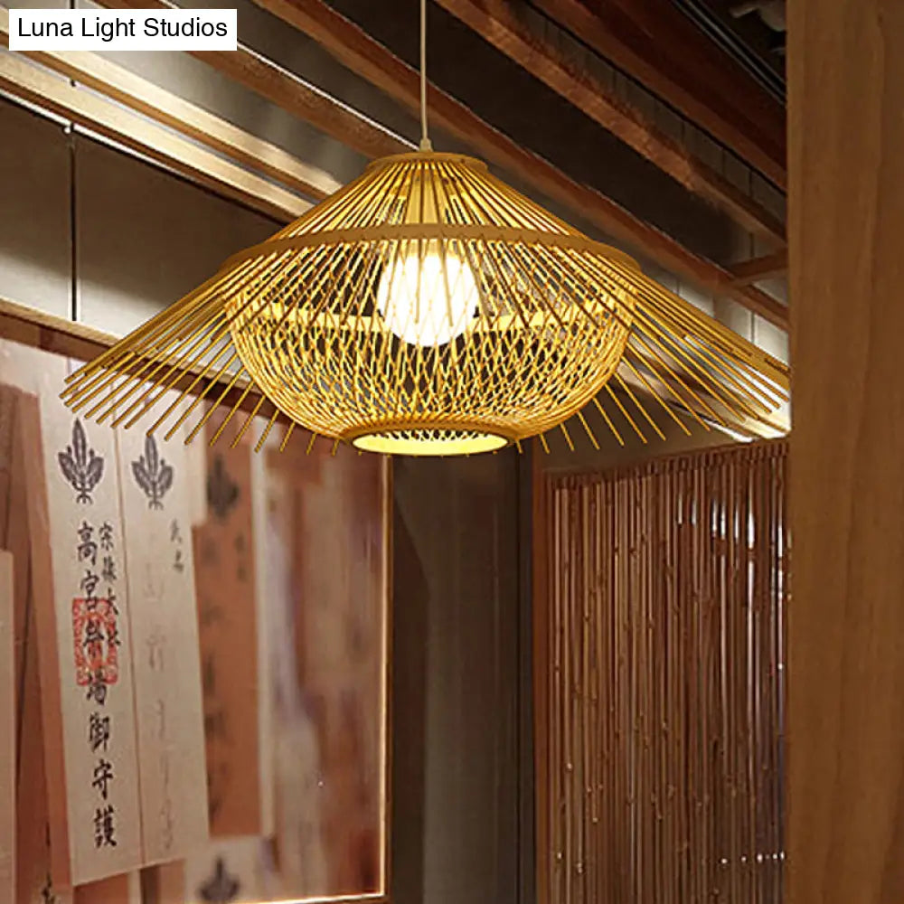 Asia Yellow Tearoom Ceiling Lamp: Pendant Lighting Fixture With Bamboo Shade