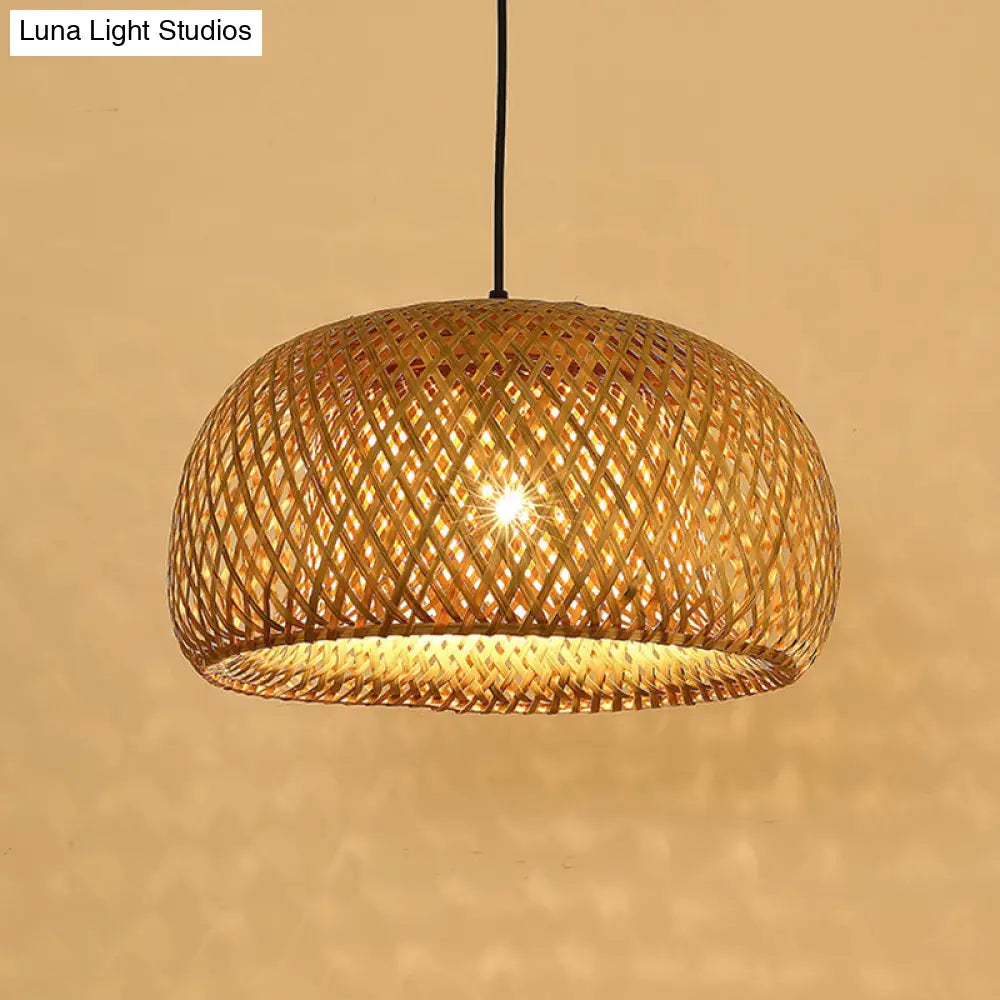 Asian Bamboo 1-Light Double Walled Pendant Lamp Kit In Beige For Restaurants