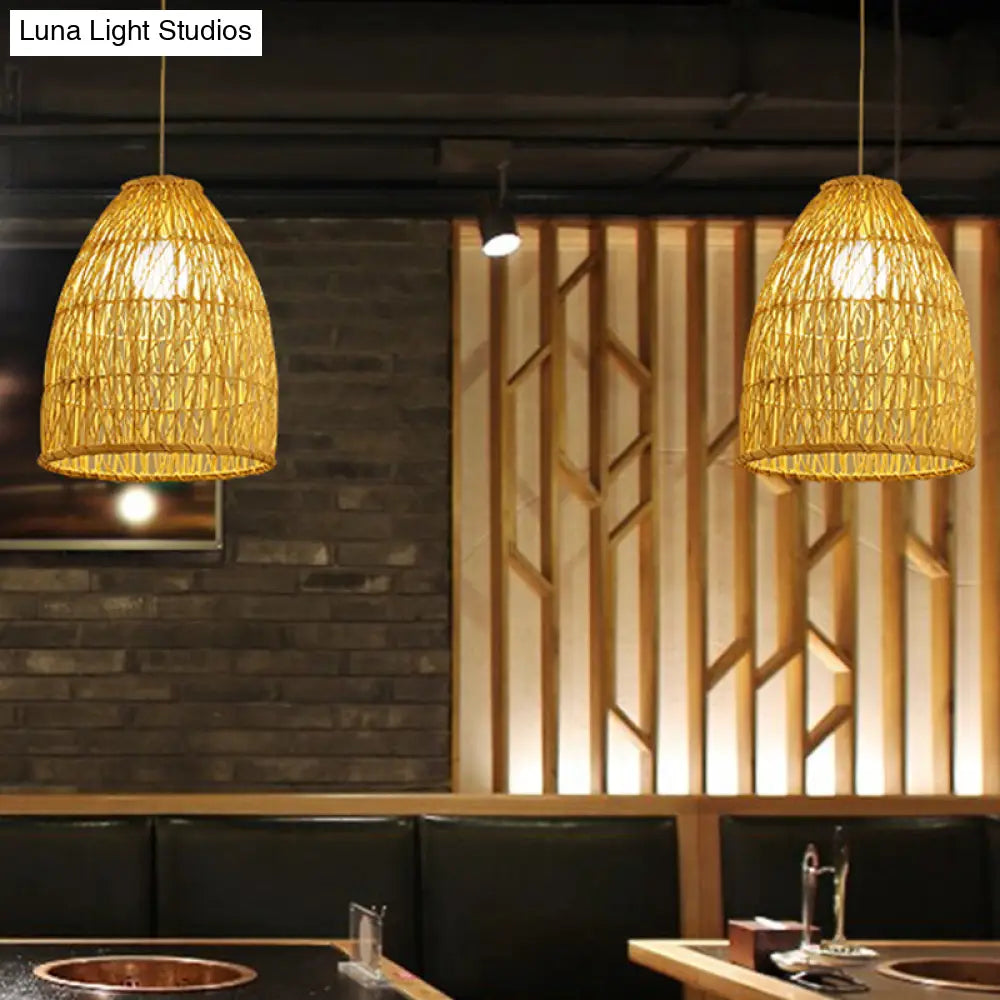 Asia Bell Shade Pendant Lighting Fixture - Bamboo 16/19.5/23.5 Wide Beige / 16 A