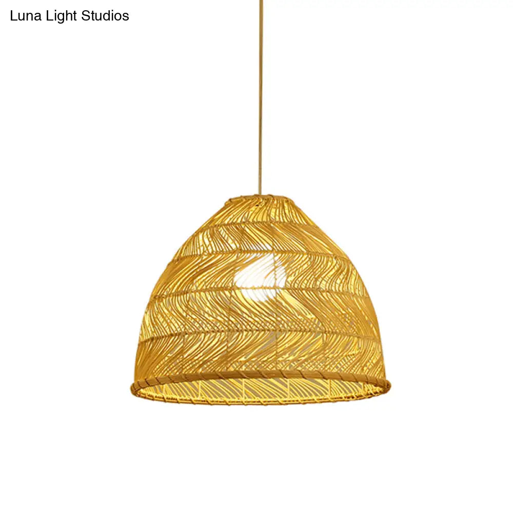 Asian Bamboo Bell Shade Pendant Light Fixture - Wide 16’/19.5’/23.5’ Beige