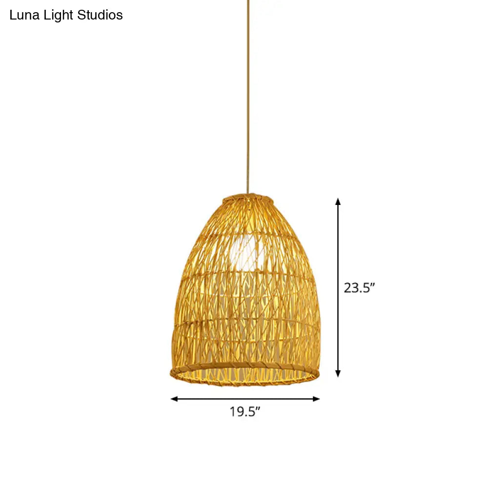 Asia Bell Shade Pendant Lighting Fixture - Bamboo 16/19.5/23.5 Wide Beige