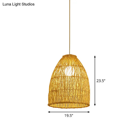 Asia Bell Shade Pendant Lighting Fixture - Bamboo 16/19.5/23.5 Wide Beige