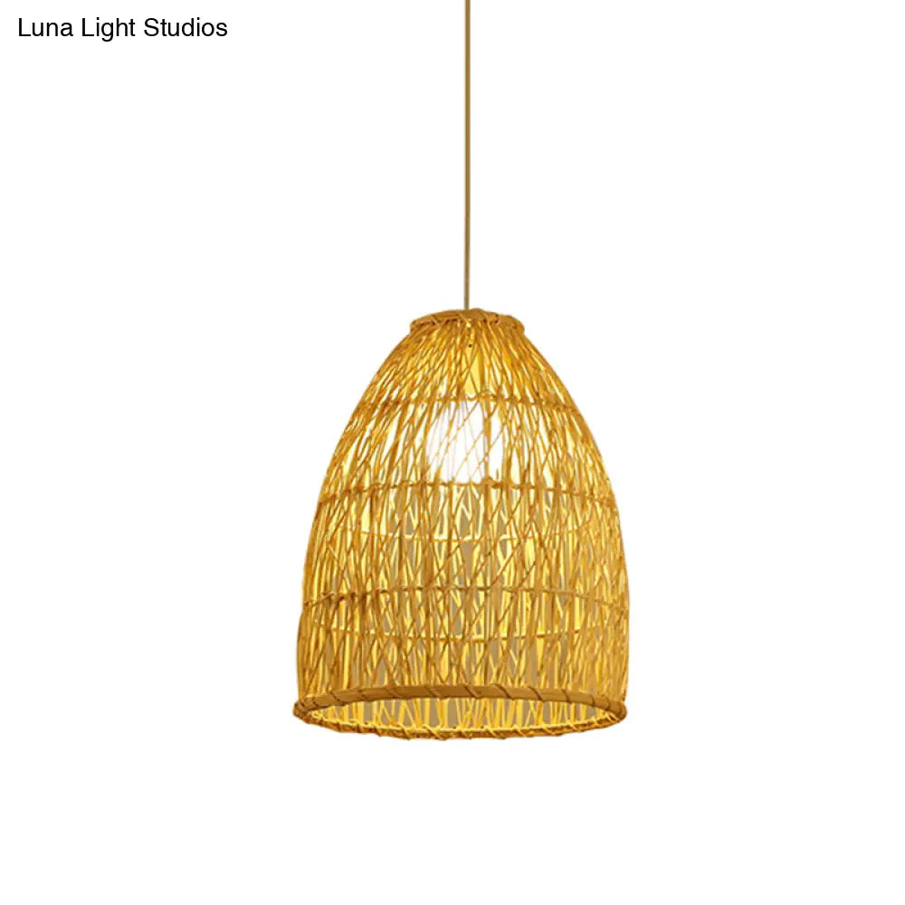 Asian Bamboo Bell Shade Pendant Light Fixture - Wide 16’/19.5’/23.5’ Beige