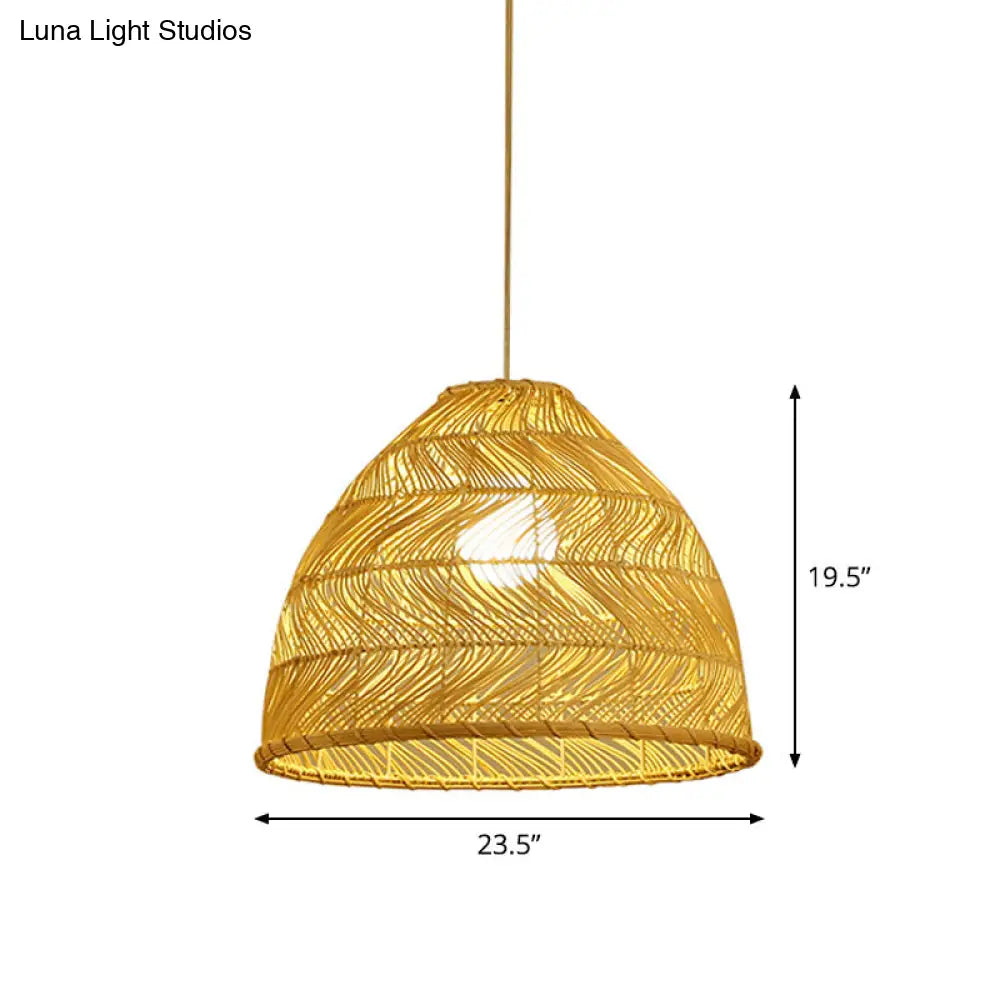 Asia Bell Shade Pendant Lighting Fixture - Bamboo 16/19.5/23.5 Wide Beige