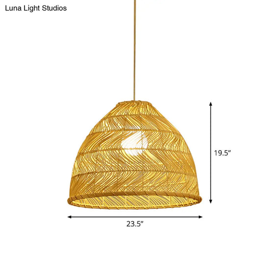 Asia Bell Shade Pendant Lighting Fixture - Bamboo 16/19.5/23.5 Wide Beige