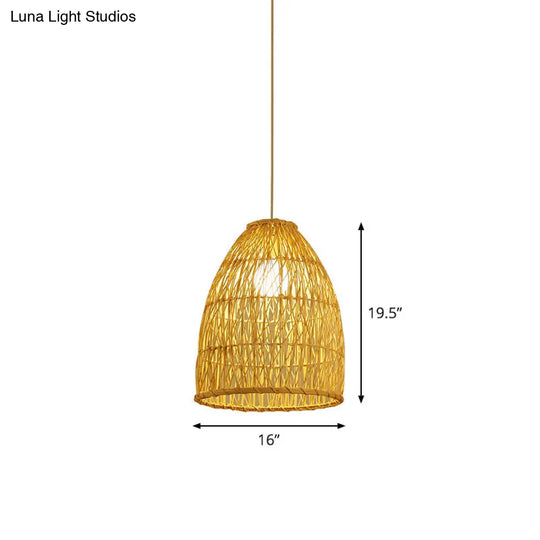 Asian Bamboo Bell Shade Pendant Light Fixture - Wide 16’/19.5’/23.5’ Beige