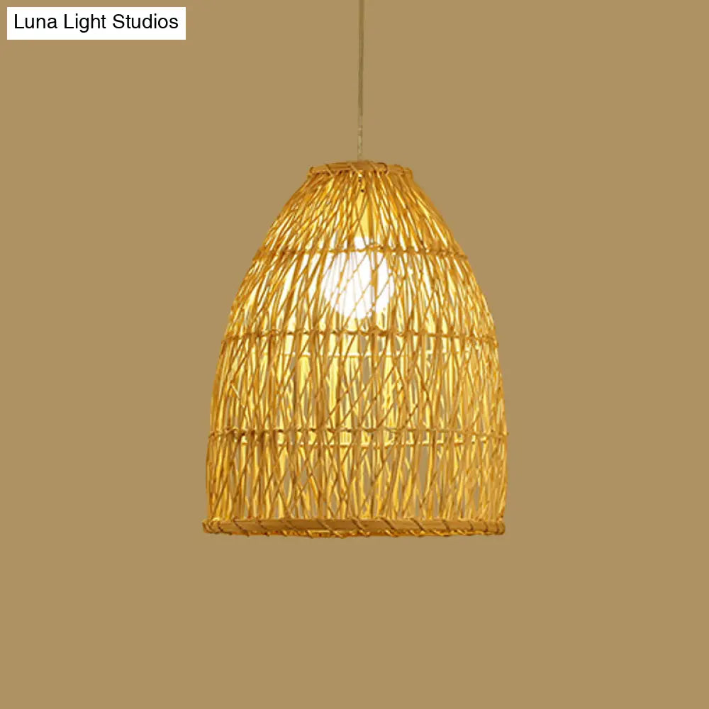 Asian Bamboo Bell Shade Pendant Light Fixture - Wide 16’/19.5’/23.5’ Beige