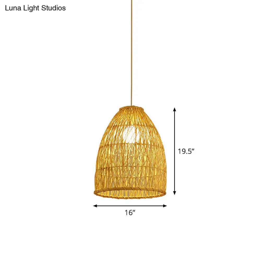 Asia Bell Shade Pendant Lighting Fixture - Bamboo 16/19.5/23.5 Wide Beige