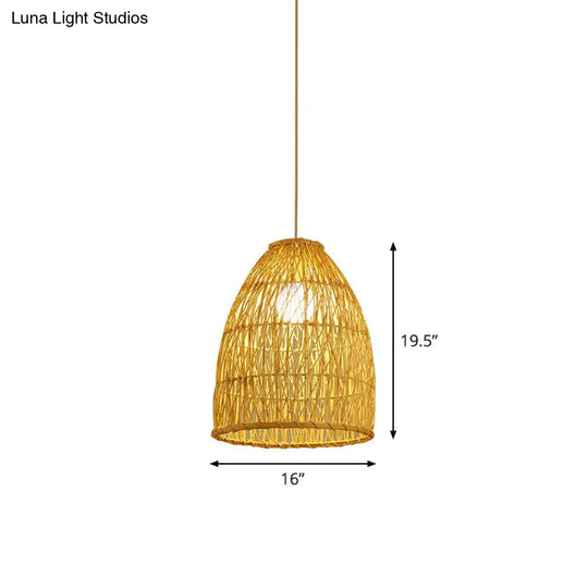 Asia Bell Shade Pendant Lighting Fixture - Bamboo 16/19.5/23.5 Wide Beige