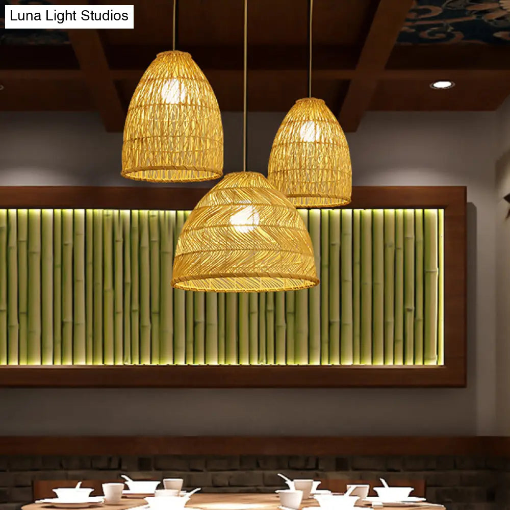 Asia Bell Shade Pendant Lighting Fixture - Bamboo 16/19.5/23.5 Wide Beige