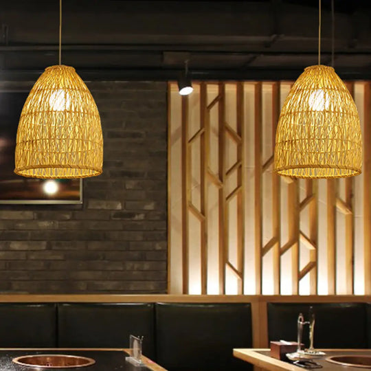 Asian Bamboo Bell Shade Pendant Light Fixture - Wide 16’/19.5’/23.5’ Beige / 16’ A