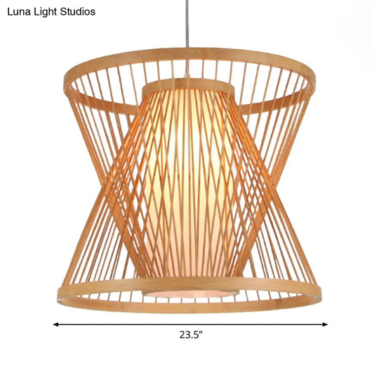 Asian Bamboo Lantern Pendant Light With Paper Inside Shade - Restaurant Hanging Lamp Series