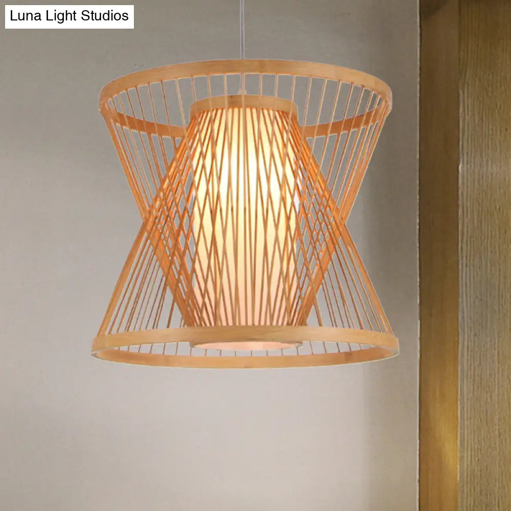 Asian Bamboo Lantern Pendant Light With Paper Inside Shade - Restaurant Hanging Lamp Series