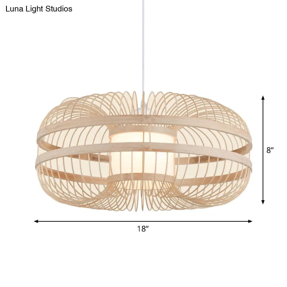 Asian Bamboo Pendant Light - Cylinder/Donut/Raindrop Shape Beige Ceiling With Inside Shade