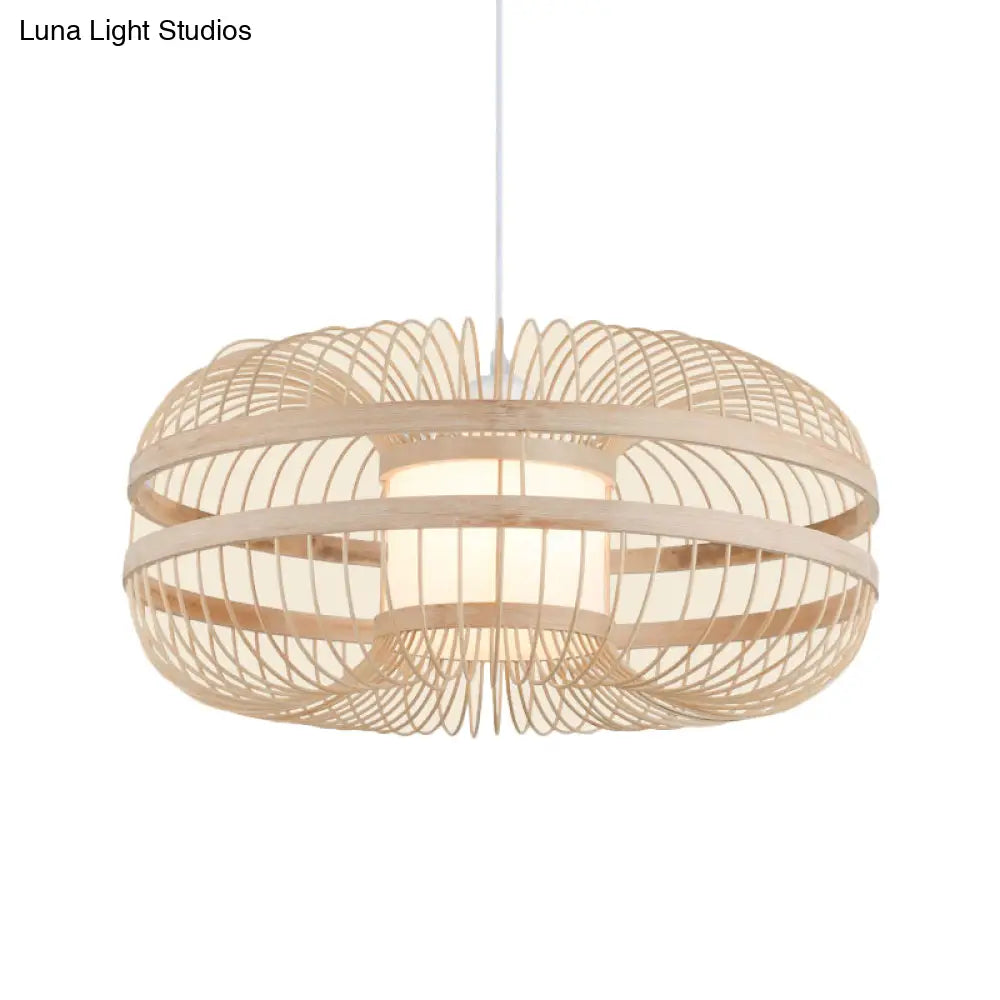 Asian Bamboo Pendant Light With Shade Inside - Cylinder/Donut/Raindrop Design