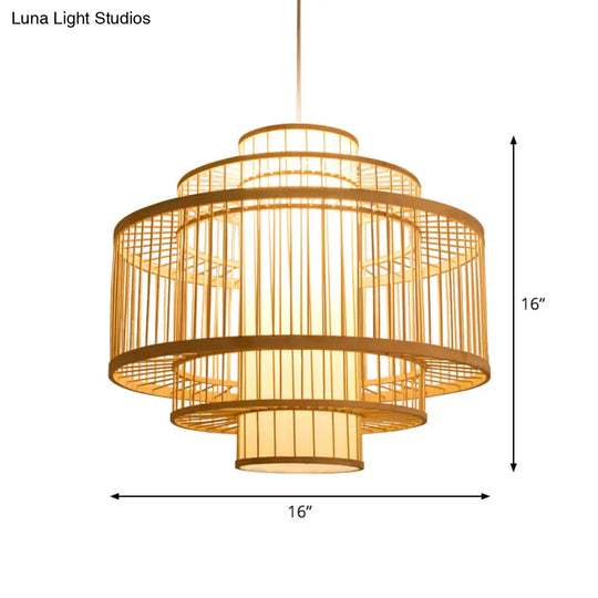 Asian Bamboo Pendant Light With Shade Inside - Cylinder/Donut/Raindrop Design