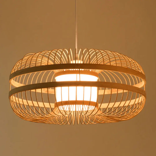 Asian Bamboo Pendant Light With Shade Inside - Cylinder/Donut/Raindrop Design Beige / D
