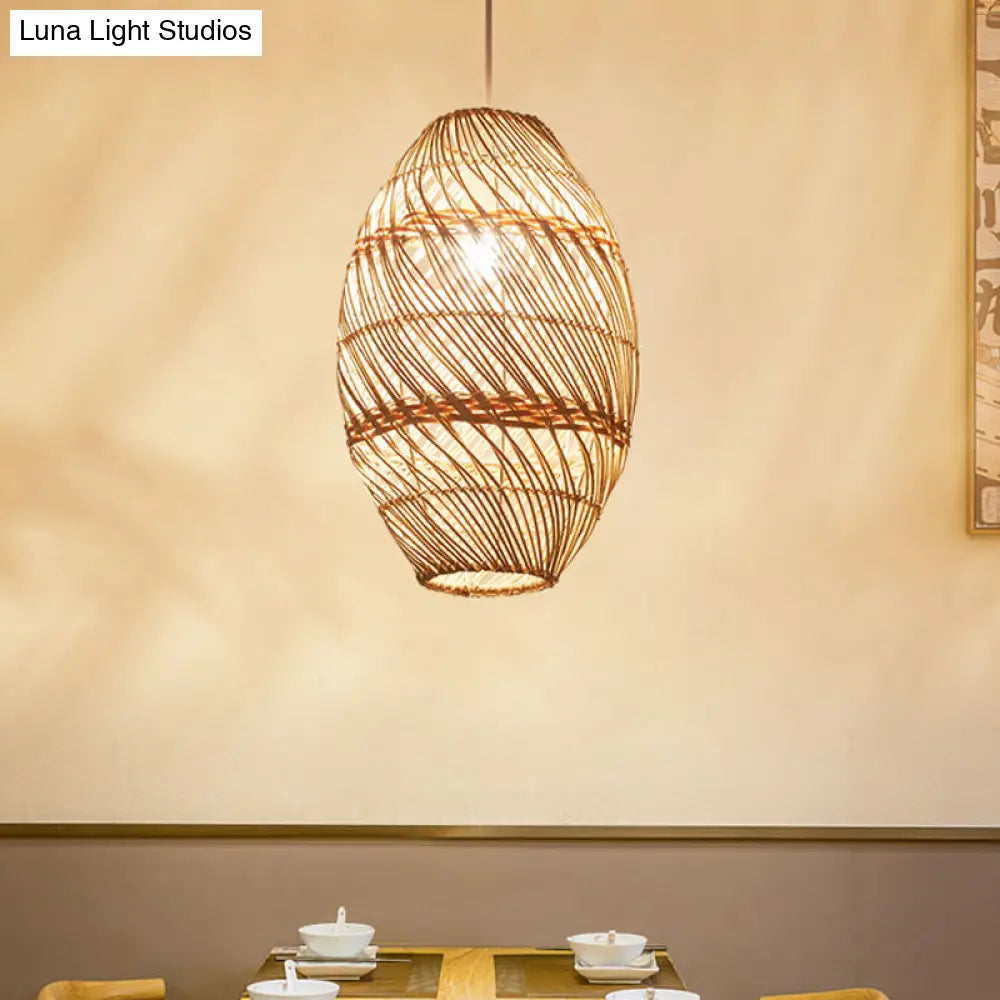 Asian Bamboo Rattan Oval Pendant Lamp Kit - Tea Room Lighting