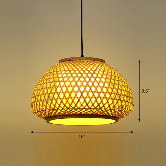 Asian Bamboo Round Ceiling Hanging Lantern - 1-Light Beige Pendant Light For Suspension / Medium