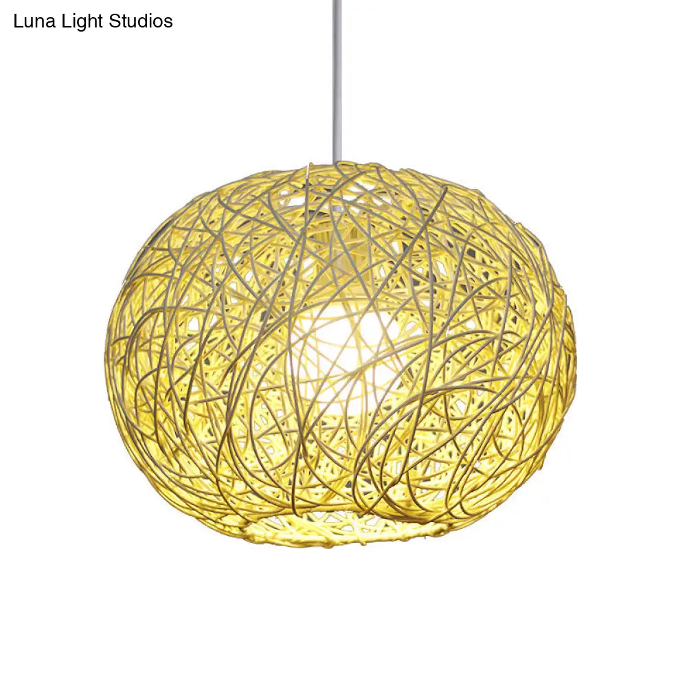 Asian Bamboo Spherical Pendant Lighting - 1 Head Beige Suspension Lamp 8/12/14 Wide