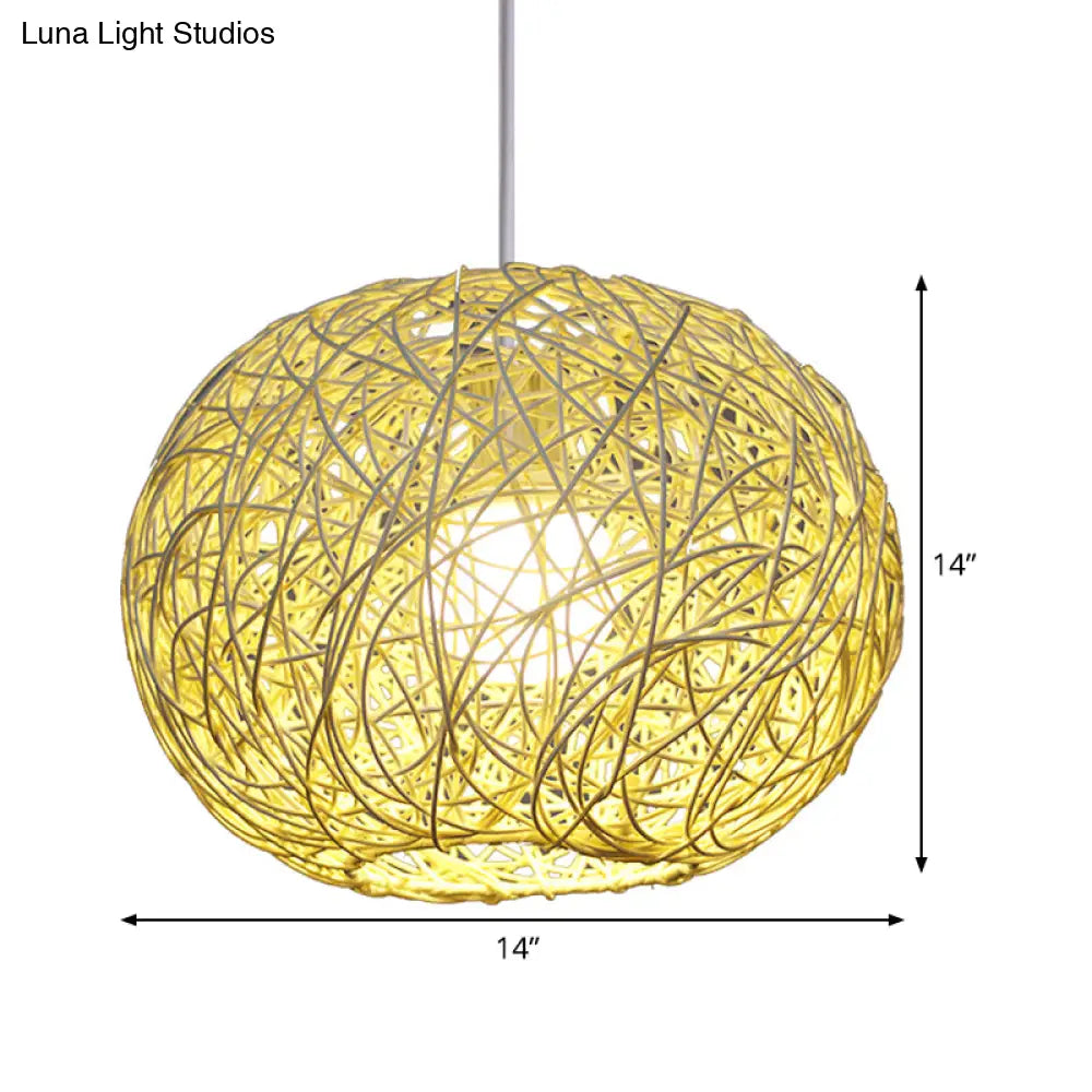 Asian Bamboo Spherical Pendant Lighting - 1 Head Beige Suspension Lamp 8/12/14 Wide