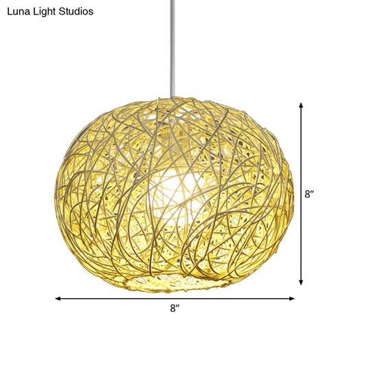 Asian Bamboo Spherical Pendant Lighting - 1 Head Beige Suspension Lamp 8/12/14 Wide