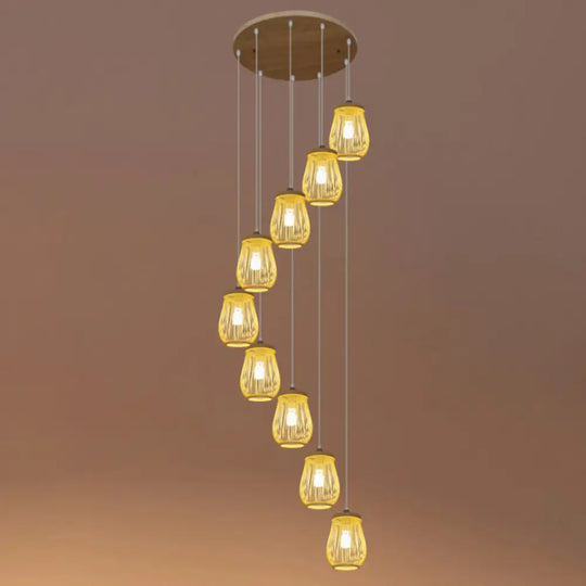 Asian Bamboo Suspension Pendant Light For Stairway - Beige 9 / Oval