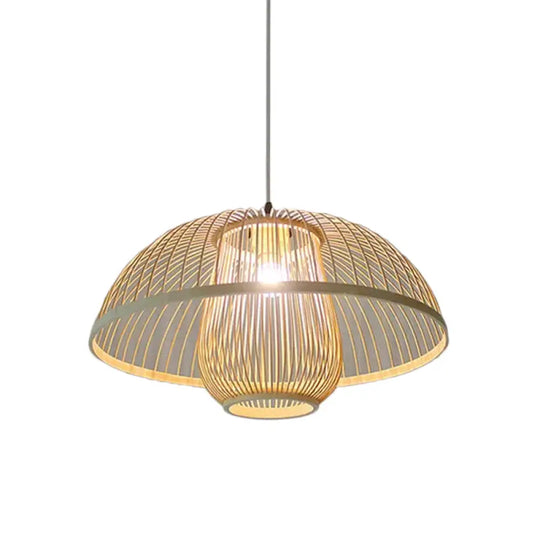 Asian Bamboo Tearoom Pendant Light - Funnel Shape Urn Design Single-Bulb Beige / C