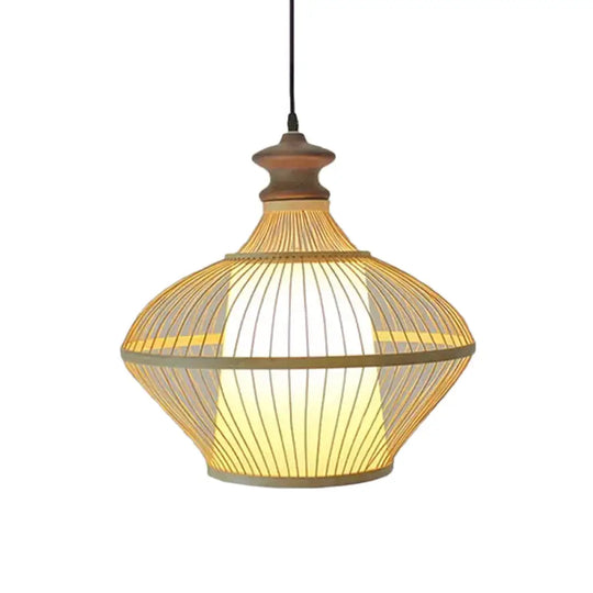 Asian Bamboo Tearoom Pendant Light - Funnel Shape Urn Design Single-Bulb Beige / D