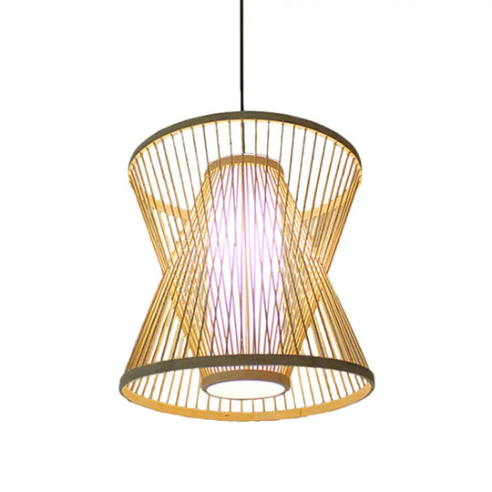 Asian Bamboo Tearoom Pendant Light - Funnel Shape Urn Design Single-Bulb Beige / E