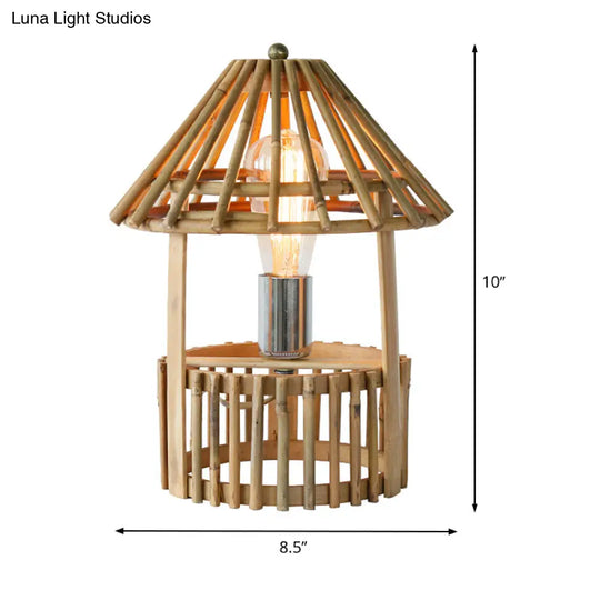 Asian Beige Desk Lamp: Handcrafted Wood Shade Living Room Task Lighting