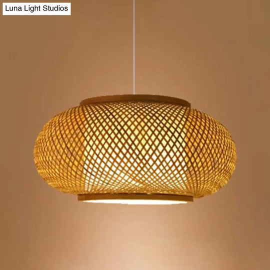 1-Light Asian Beige Pendant Lamp With Rattan Shade - Restaurant Pendulum Light

Alternatively A