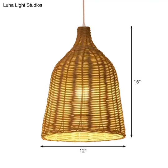 1-Light Asian Beige Pendant Lamp With Rattan Shade - Restaurant Pendulum Light

Alternatively A