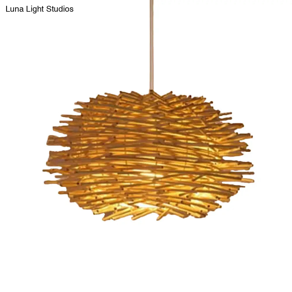 Asian Beige Pendant Lamp With Rattan Shade - 1-Light Restaurant Lighting