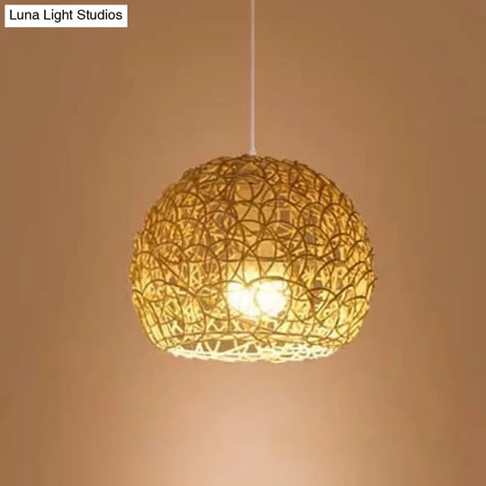 1-Light Asian Beige Pendant Lamp With Rattan Shade - Restaurant Pendulum Light

Alternatively A