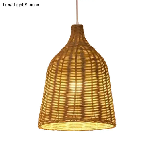 1-Light Asian Beige Pendant Lamp With Rattan Shade - Restaurant Pendulum Light

Alternatively A