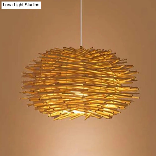 1-Light Asian Beige Pendant Lamp With Rattan Shade - Restaurant Pendulum Light

Alternatively A